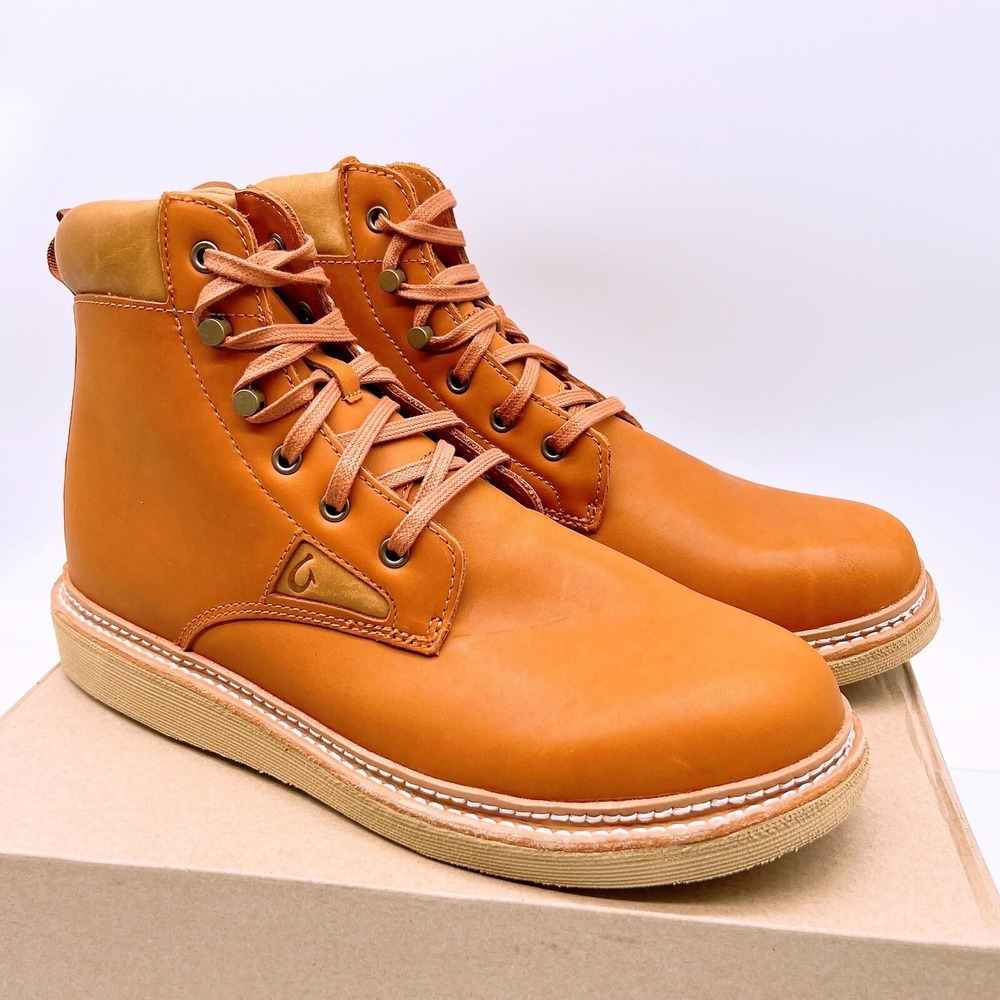 NEW Olukai Men's Kilakila Durable Leather Work Boots Coconut Husk Brown US 13 - Picture 4 of 12